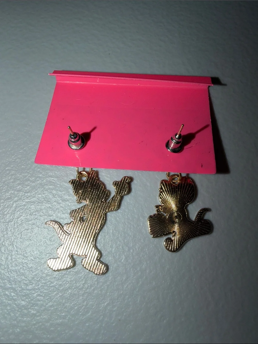 Betsey Johnson Tom & Jerry Enamel Dangle Earrings - Orange, Gray, Pink - Picture 2 of 2